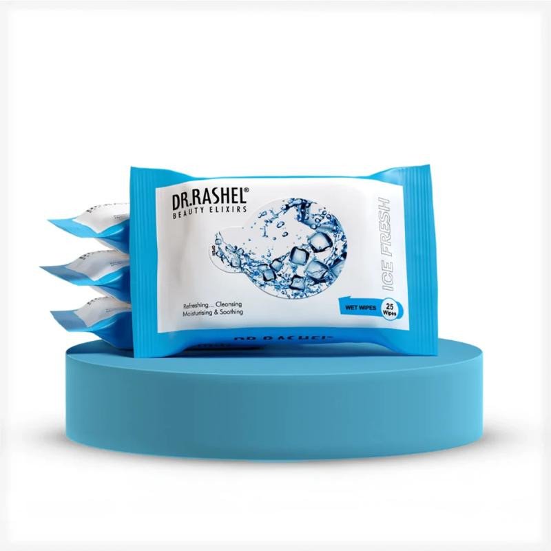 DR.Rashel Ice Fresh Pack of 2 Face Wipes, Enriched with goodness of Menthol and Aloe Vera Extract | For Multi purpose use | Gives Refreshing and Glowing Skin