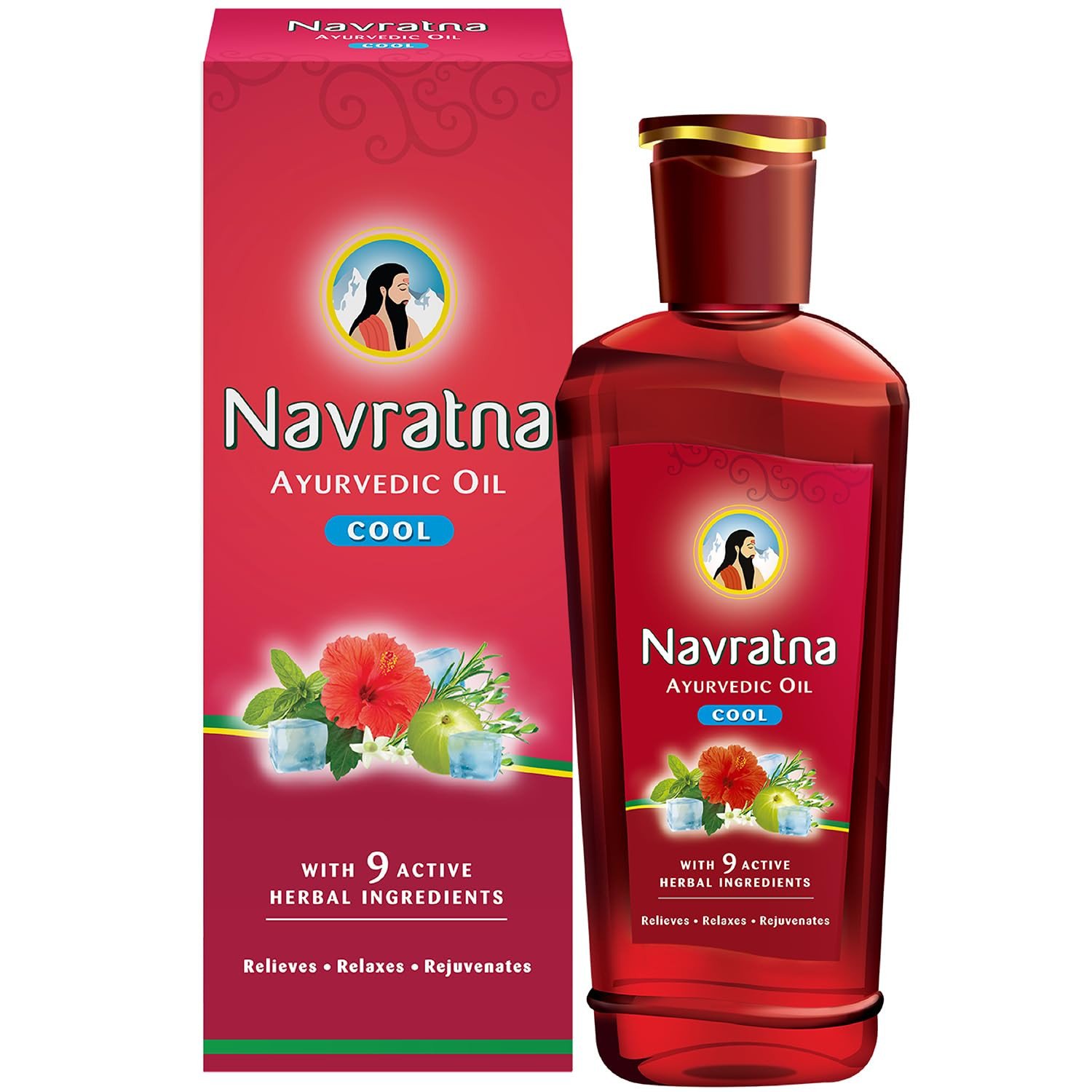 Navratna Ayurvedic Cool Oil | Combination of 9 Ayurvedic Herbs | Relieves Headache, Body ache, Tiredness, Sleeplessness & Tension| Improves Scalp Health...