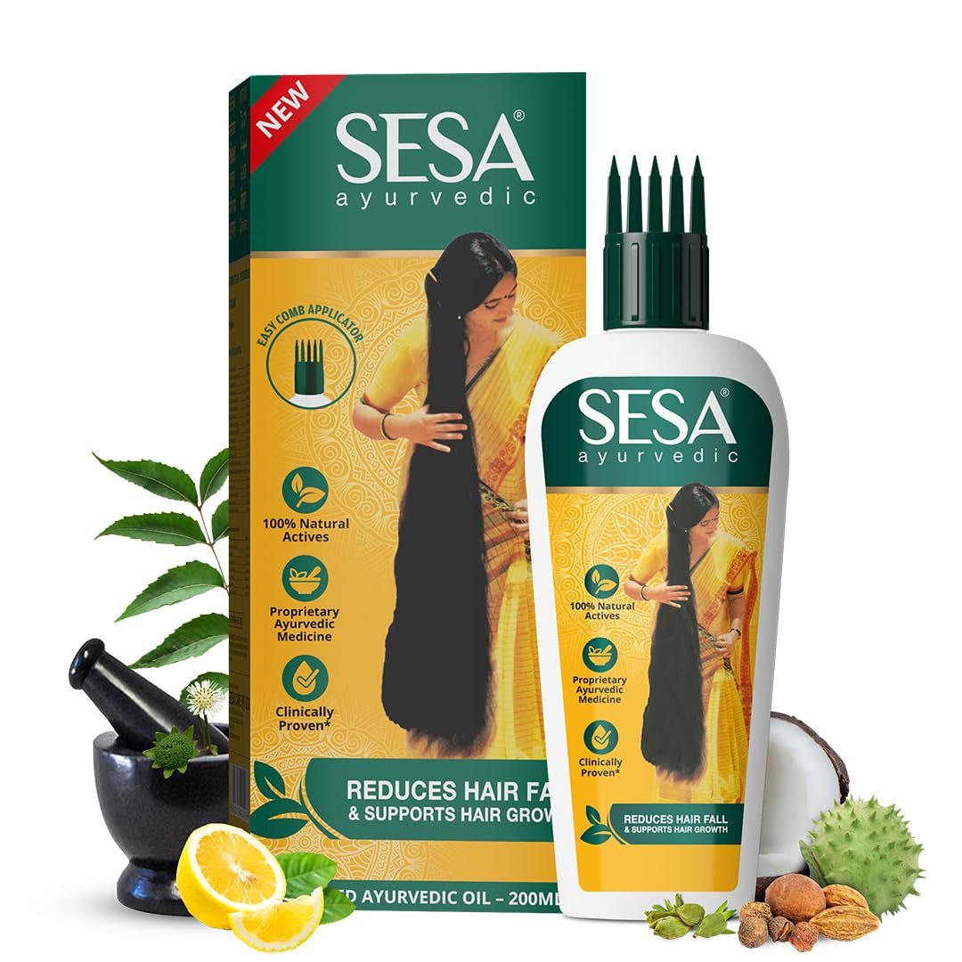 SESA Ayurvedic Hair Oil With Bhringraj & 17 Rare Herbs With Coconut Oil and 4 Nourishing Oil For Hair Growth Help Control Hair Fall with Easy Oil...