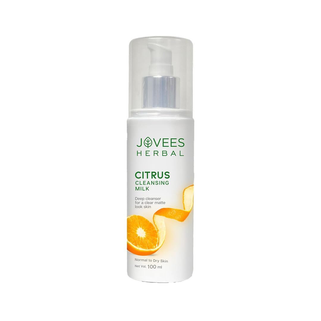 Jovees Herbal Citrus Cleansing Milk with Lemon Peel Extract, Almond & Coconut Oil | For Normal to Dry Skin 100ml