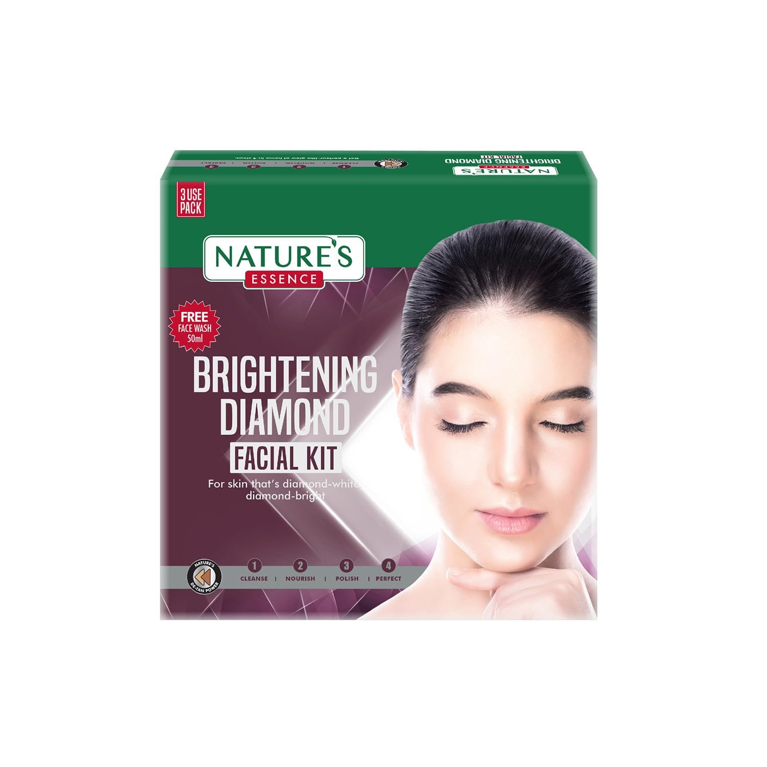 Nature's Essence Brightening Diamond Facial Kit With Free Facewash, 60g + 50ml