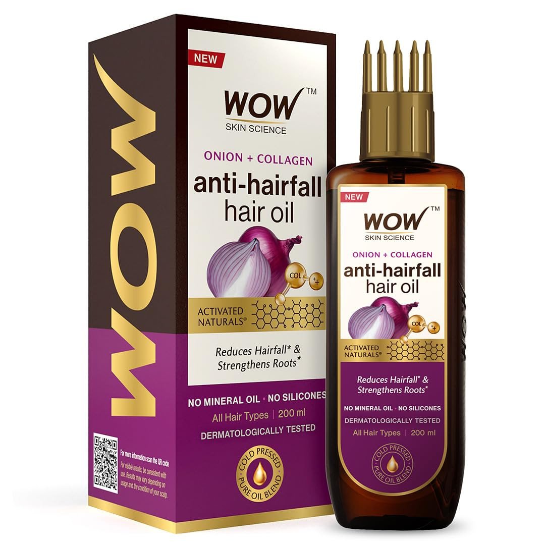 WOW Skin Science Onion Black Seed Hair Oil - WITH COMB APPLICATOR - Controls Hair Fall - NO Mineral Oil, Silicones, Cooking Oil & Synthetic Fragrance