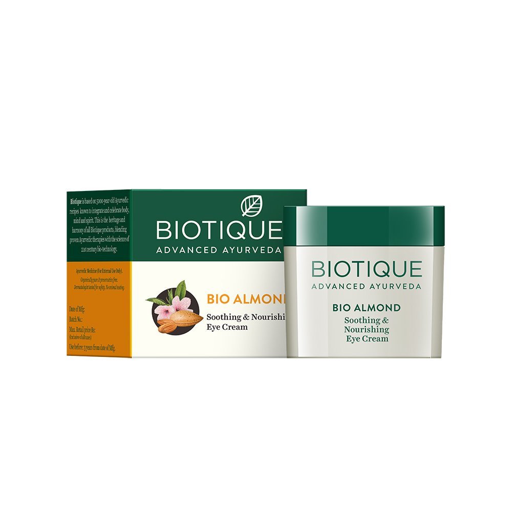 Biotique Almond Anti-Ageing Eye Cream| Ayurvedic and Organically Pure| Under Eye Cream for Dark Circles| Reduces Puffiness and Wrinkles |100% Botanical Extracts| Suitable for All Skin Types | 15gm