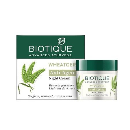 Biotique Wheat Germ Anti- Ageing Night Cream | Reduces Fine Lines | Lightens dark Spots | 100% Botanical Extracts | Suitable for All Skin Types | 50g