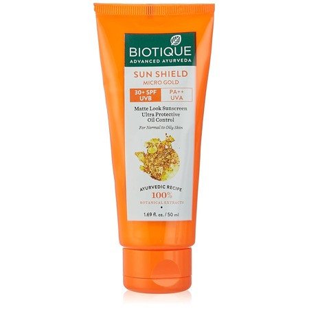 Biotique Sun Shield Micro Gold 30+Spf Matte Cream Sunscreen Ulra Protective Oil Control For Normal Skin, 50Ml