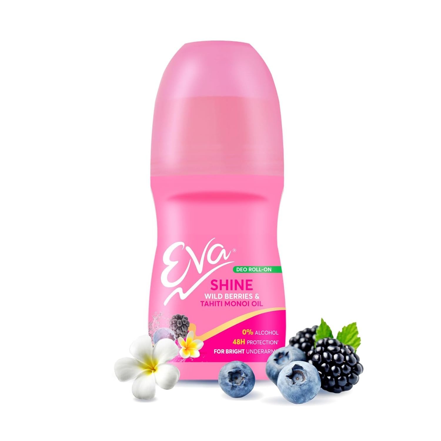 Eva Shine Underarm Roll on Deodorant | With Tahiti Monoi Oil & Wild Berries Extracts | Alcohol & Aluminium Free | 48 H Protection from Odour | Keeps Underarms Bright & Smooth | Skin Friendly | For Women