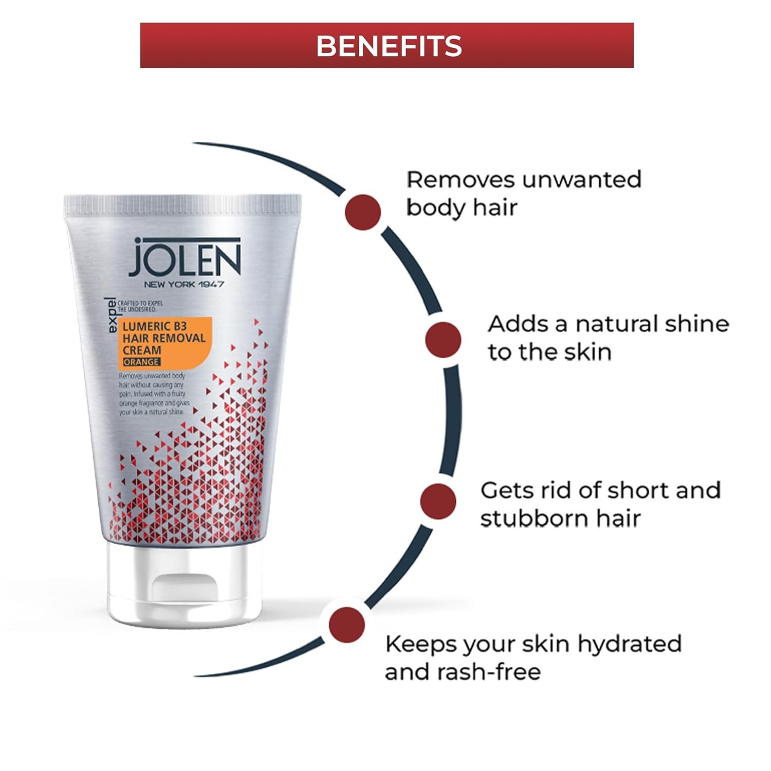 Jolen New York Lumeric B3 Hair Removal Cream (Orange) 50g