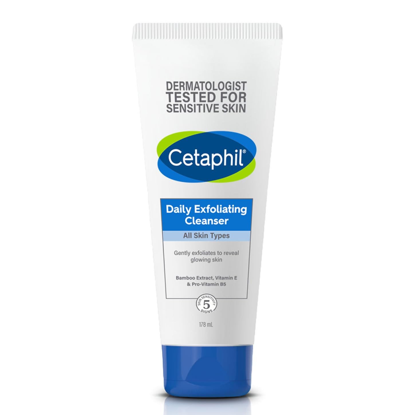 Cetaphil Face Wash Daily Exfoliating Cleanser For All Skin Types, 178ml Exfoliating Face Scrub With Vitamin E, B5 & Bamboo Extract