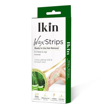 Ikin Instant Wax Strip or Women Normal Skin-20 Strips Long Lasting Soft&Smooth Skin Cold Gel Wax Hair Removal Upto 4 Weeks Of Smoothness With 4 Perfect Wipes,20 Count