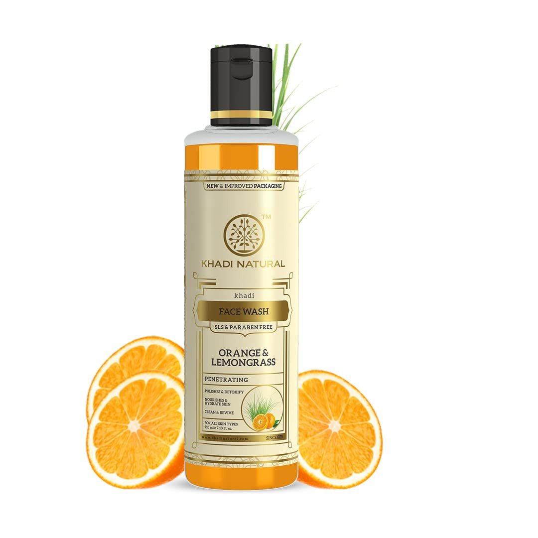 Khadi Natural Orange & Lemongrass Herbal Face Wash | Face Wash for Dry Skin | Natural Face Wash | Organic Face Wash for Healthy Skin | Paraben & SLS Free 210ml