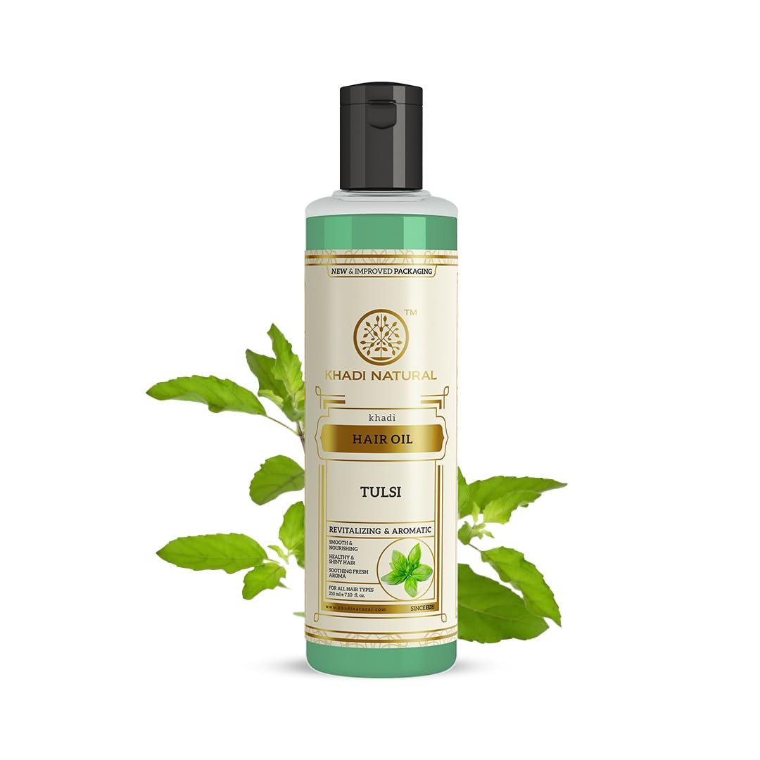 Khadi Natural Tulsi Herbal Hair Oil|Hair Oil For Hair Fall |Non-Sticky Hair Oil For Dry Scalp | Paraben & Mineral Oil Free | Suitable For All Hair Types| 210 ml