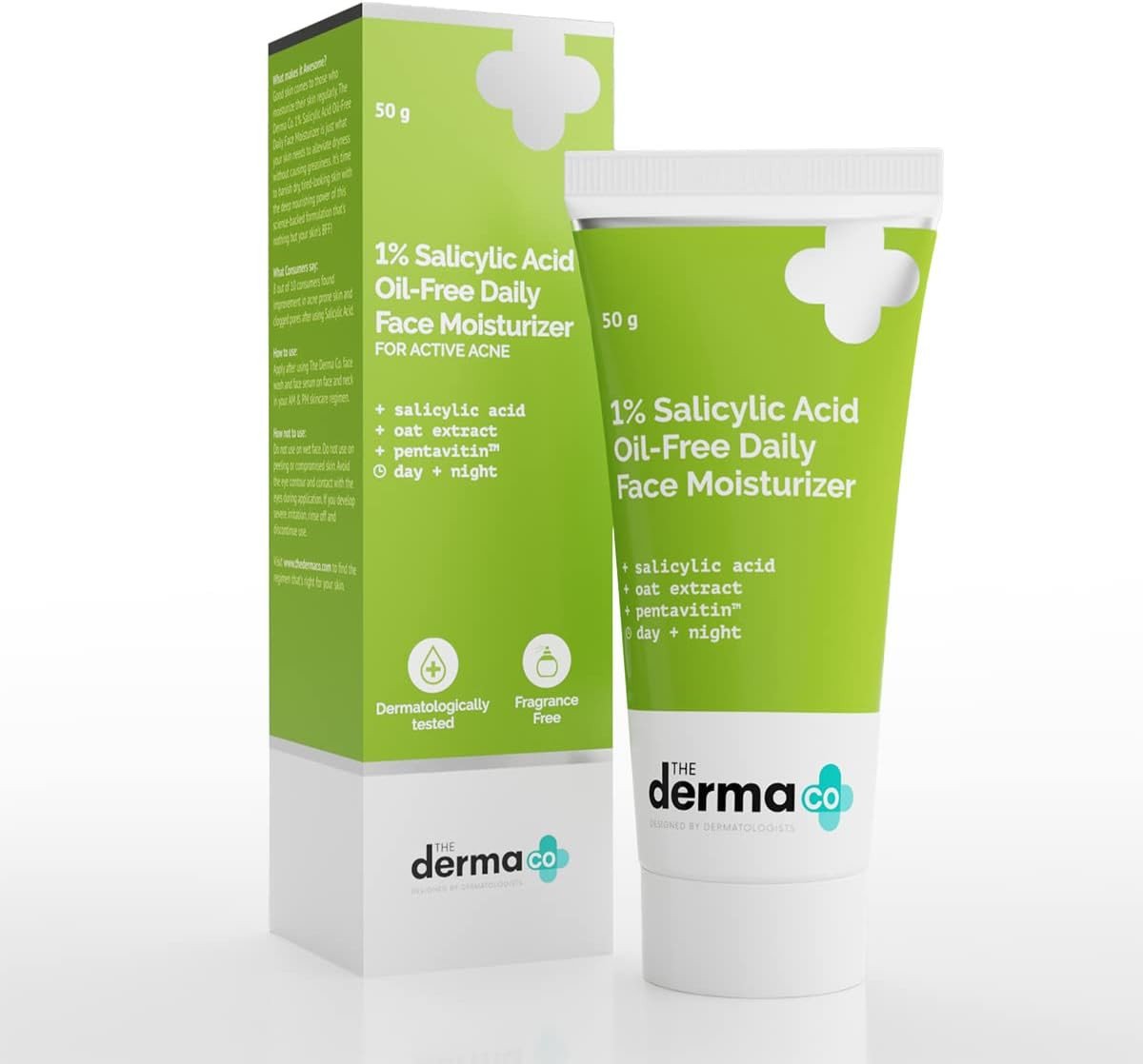 The Derma Co 1% Salicylic Acid Oil-Free Face Moisturizer with Oat Extract for Active Acne - 50g