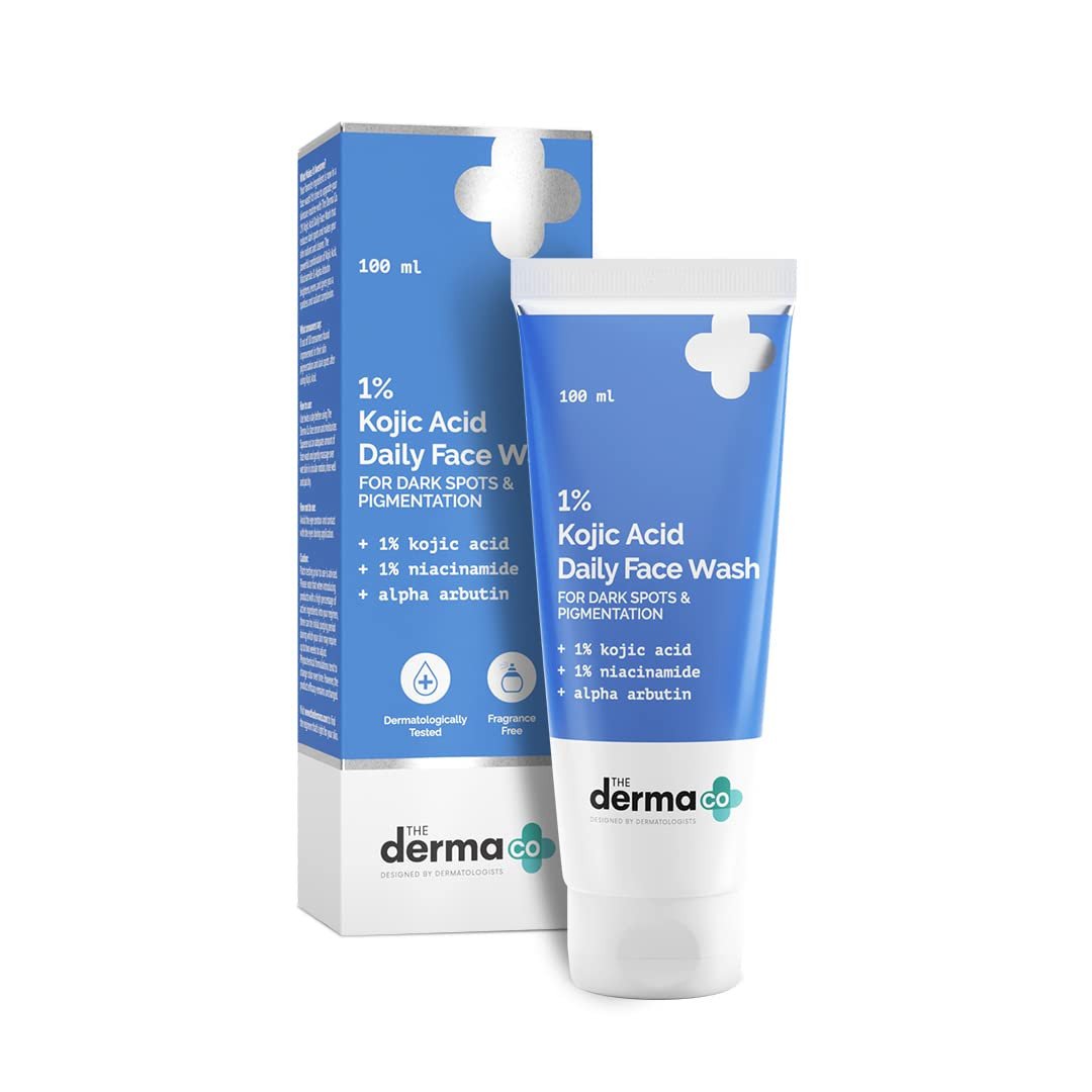 The Derma Co 1% Kojic Acid Face Wash I With Niacinamide & Alpha Arbutin I Reduces Dark Spots & Pigmentation I Cleanses & Brightens Skin I Non-Drying Formula I For All Skin Types- 100ml