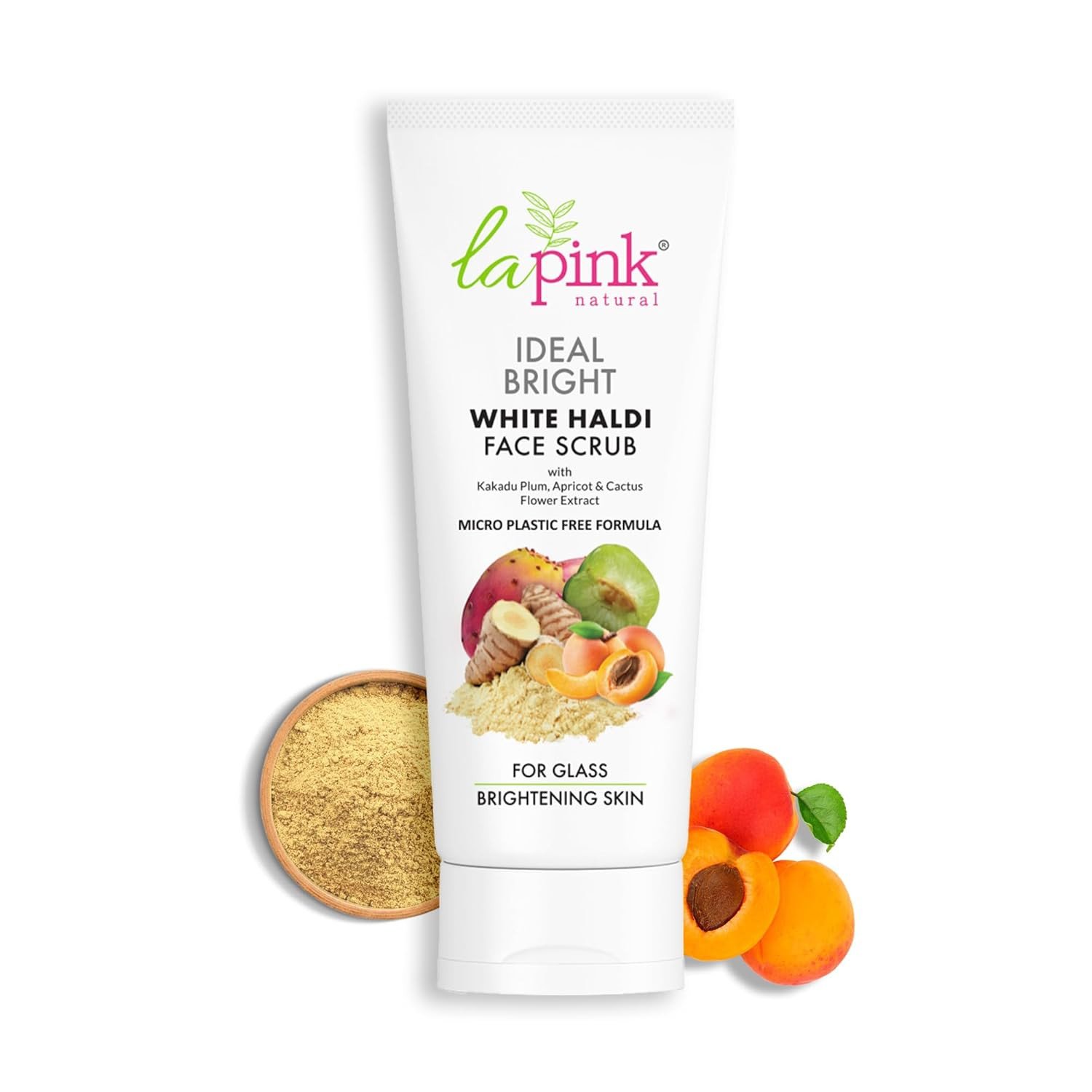 La Pink Ideal Bright Face Scrub with White Haldi & Kakadu Plum | Gentle Exfoliation, Brightening & Revitalizing | 100% Microplastic Free Formula | All Skin Types | 100g