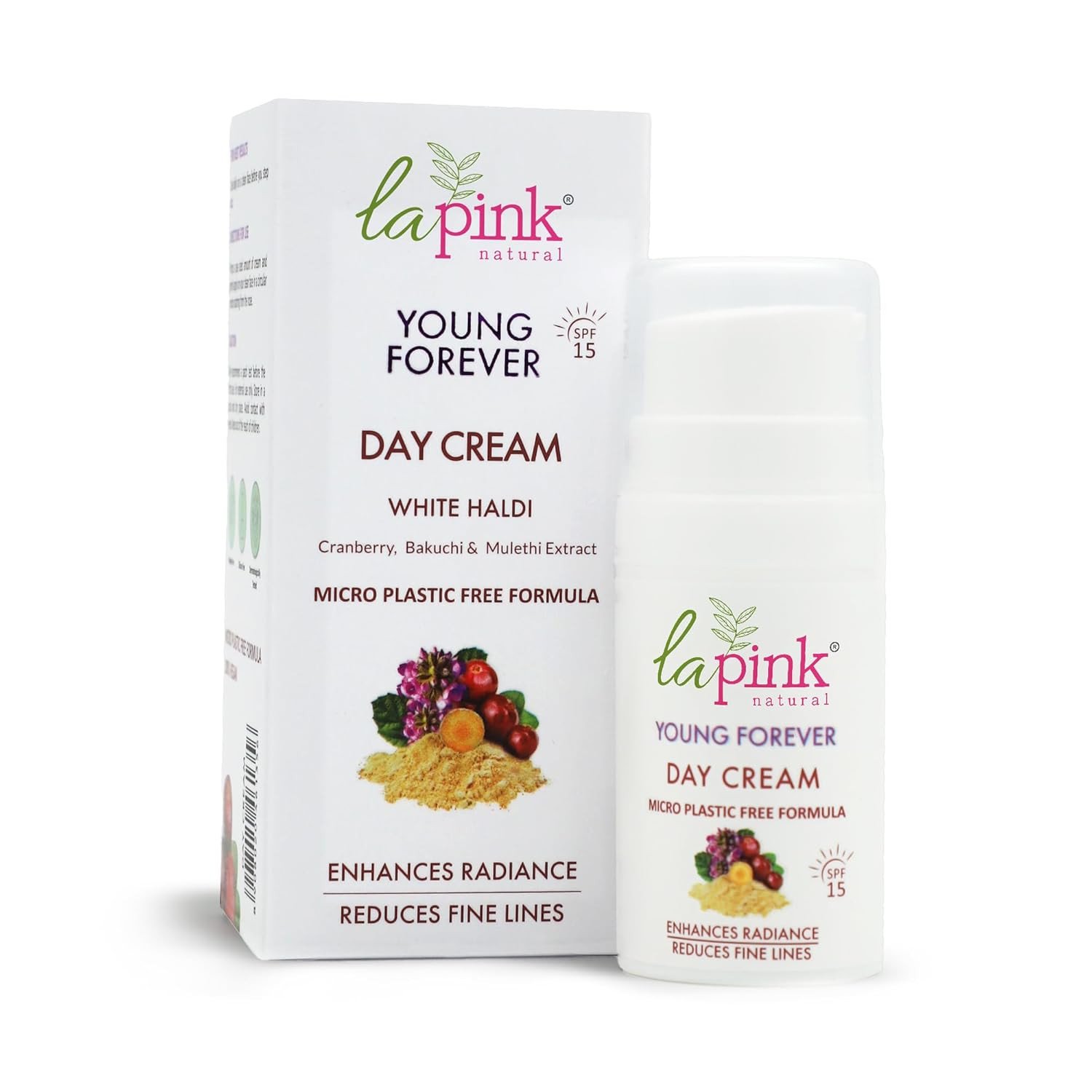 La Pink Young Forever Day Cream with White Haldi & Bakuchi | Reduces Fine Lines, Pigmentation, Dark Spots & Scars | 100% Microplastic Free Formula | All Skin Types