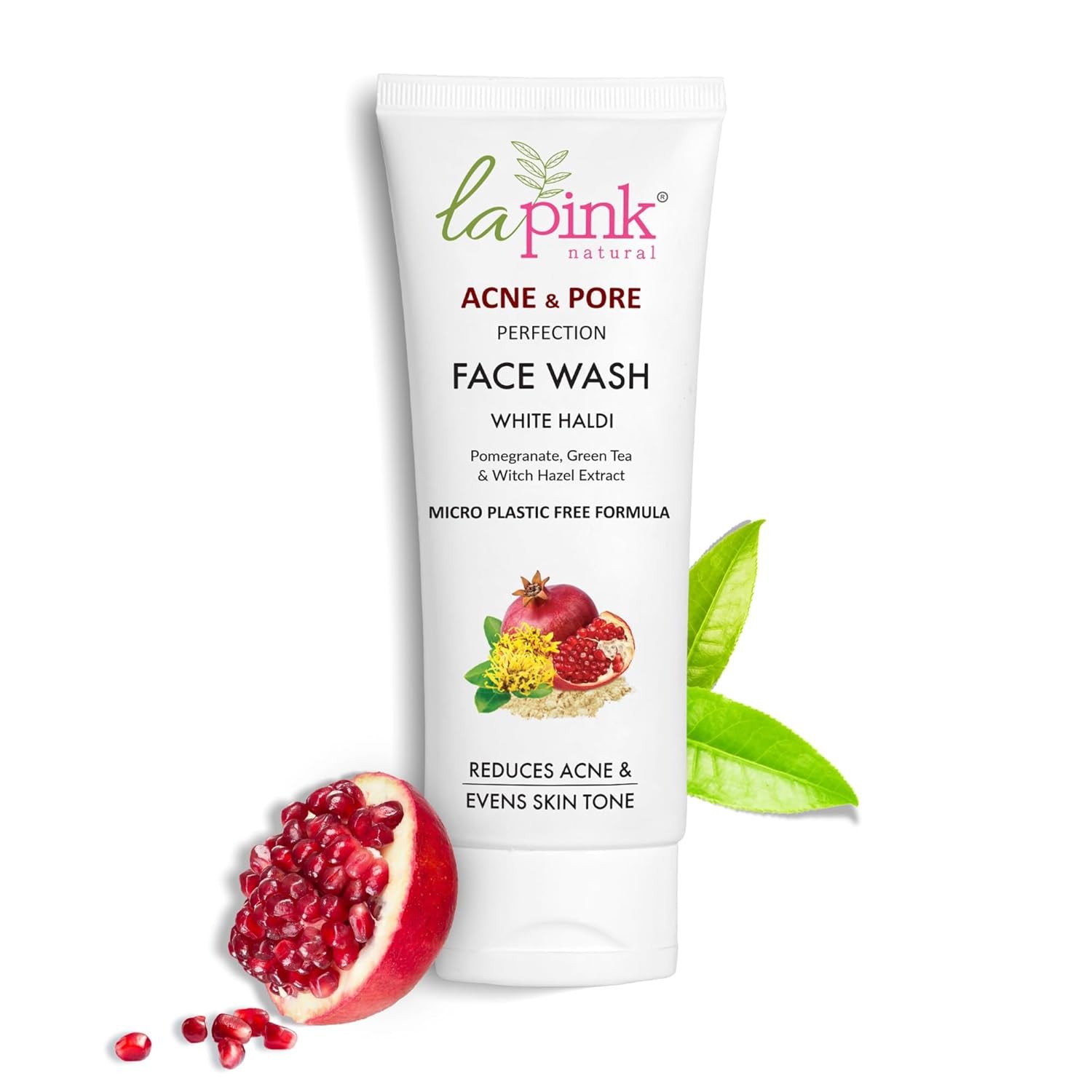 La Pink Acne & Pore Perfection Face Wash with White Haldi & Green Tea | For Acne Reduction & Even Skin Tone | 100% Microplastic Free & 100% Soap Free Formula | All Skin Types | 100ml