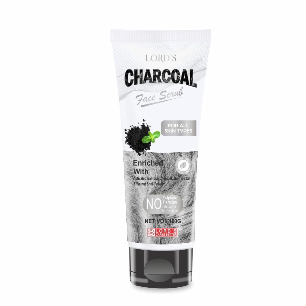 Lords Charcoal Face Scrub Activated Bamboo Charcoal for skin types 100ml