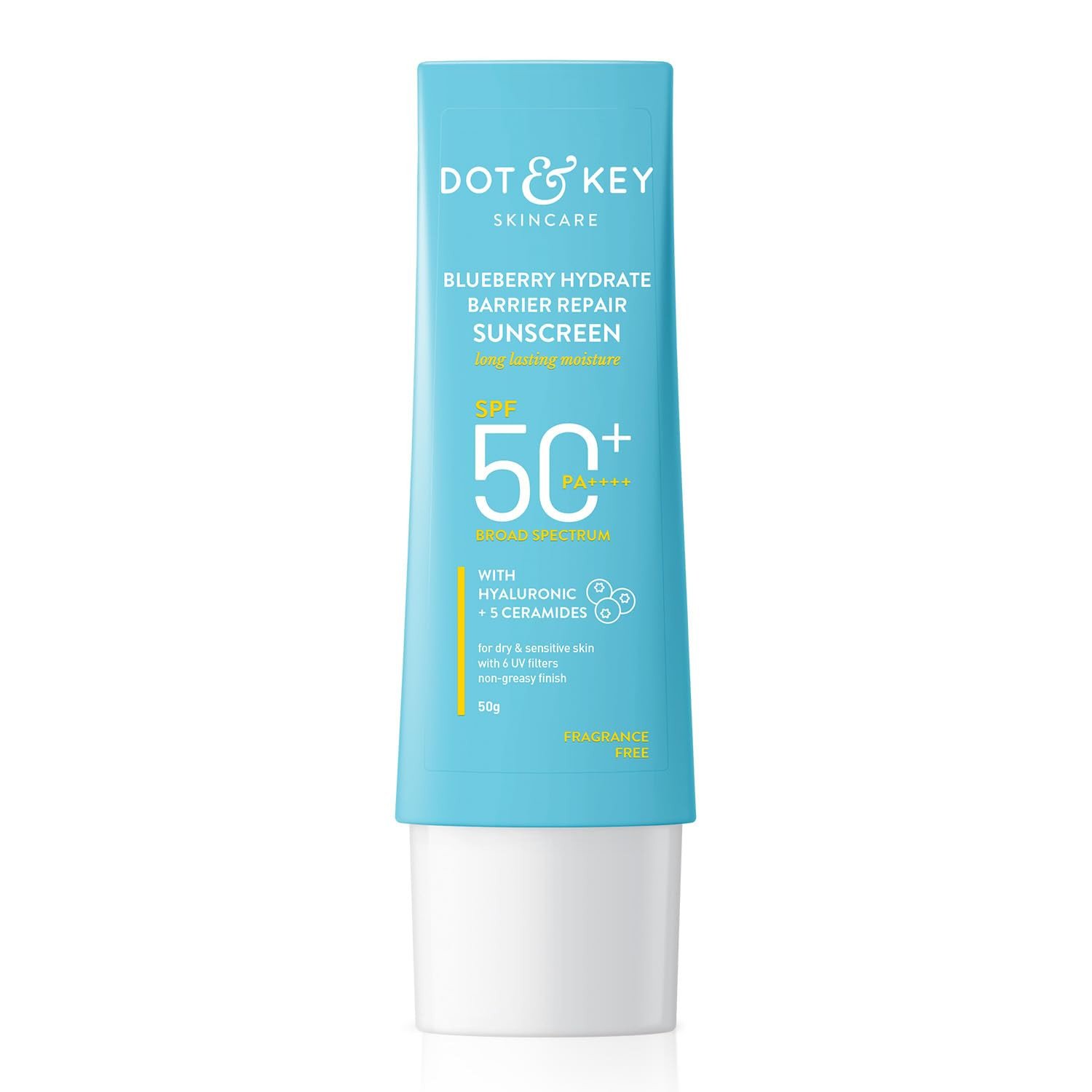 DOT & KEY Dot&Key Blueberry Hydrate Barrier Repair Sunscreen Spf 50+,Pa++++|For Dry&Sensitive Skin|Non - Greasy Finish|No White Cast|Uv&Blue Light Protection|Broad Spectrum|For Women&Men|50G, 1 Count