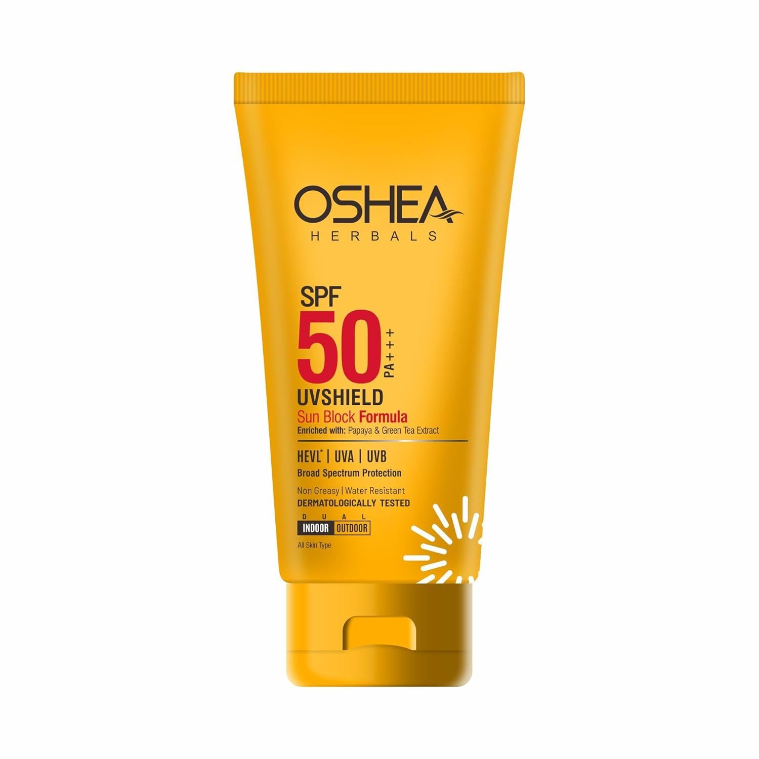 Oshea Herbals UVShield SPF 50 PA+++ Sunscreen for All Skin Types | Water Resistant with UVA & UVB Protection | Enriched with Papaya & Green Tea Extract 60 g