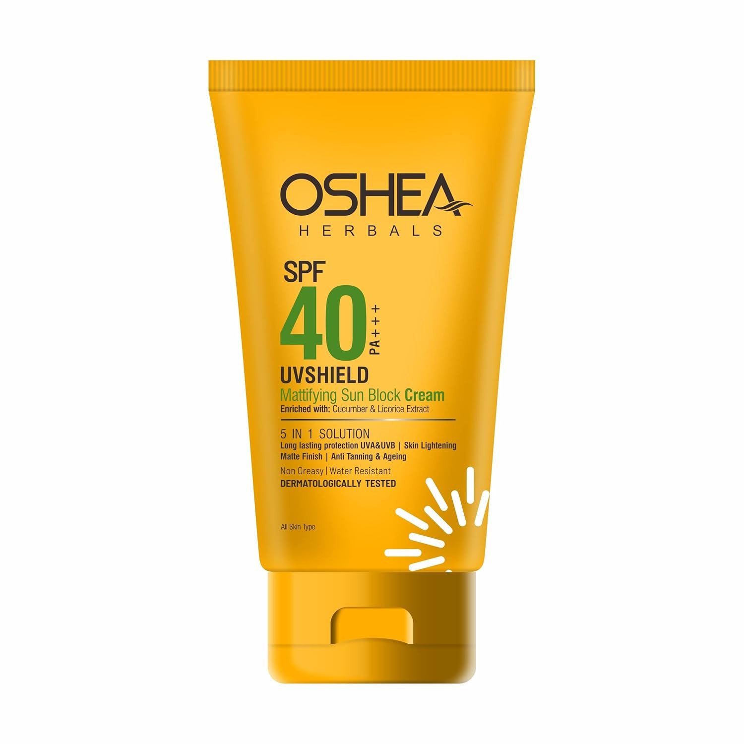 Oshea Herbals SPF 40 PA +++ UVshield Mattifying Non Greasy & Water Resistant Sunscreen for All Skin Types | Protection from UVA & UVB, Removes Tanning & Ageing | Enriched with Cucumber Extract 60g