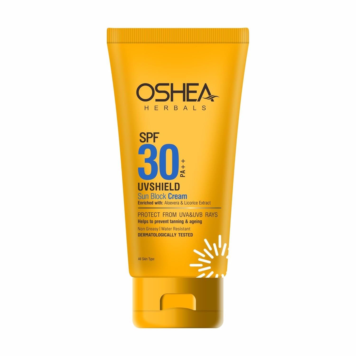 Oshea Herbals UVShield Sunscreen SPF 30 PA++ For All Skin Types | Non Greasy & Water Resistant | UVA & UVB Protection, Prevents Tanning & Ageing | Enriched with Aloe Vera & Licorice Extract - 60g