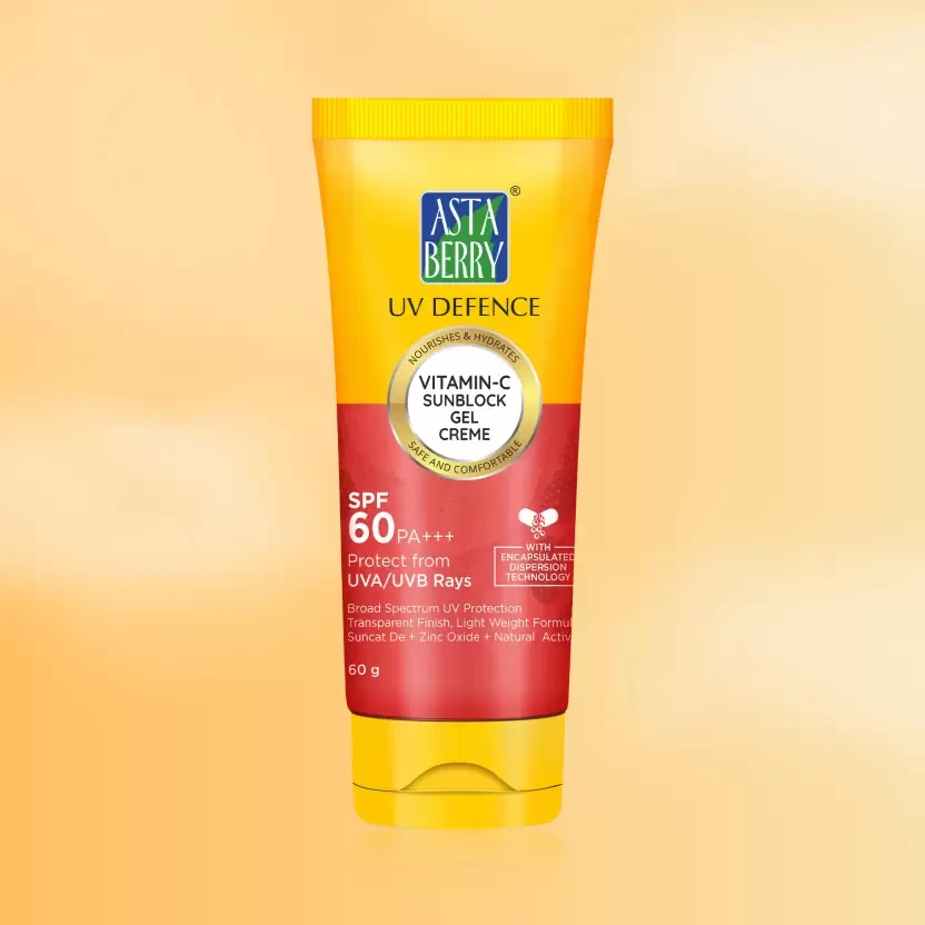 ASTABERRY Sunscreen - SPF 60 PA+++ | UV Defence Vitamin C Sunblock Gel Creme With Free 100ml Gold Face wash  (60 g)