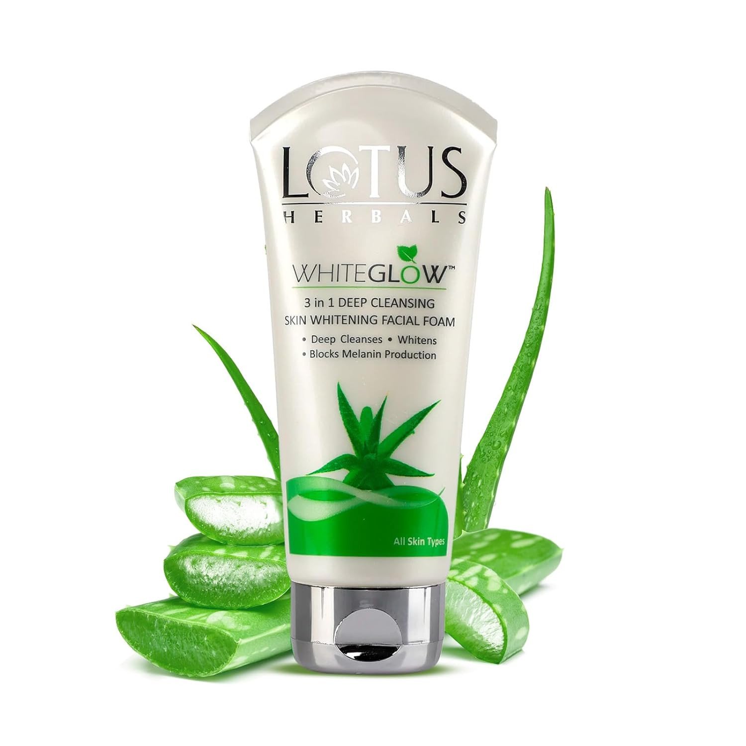 Lotus Herbals Whiteglow 3 In 1 Deep Cleaning Skin Whitening Facial Foam | Chemical Free | With Milk Enzymes & Aloe Vera Gel | For All Skin Types 50g