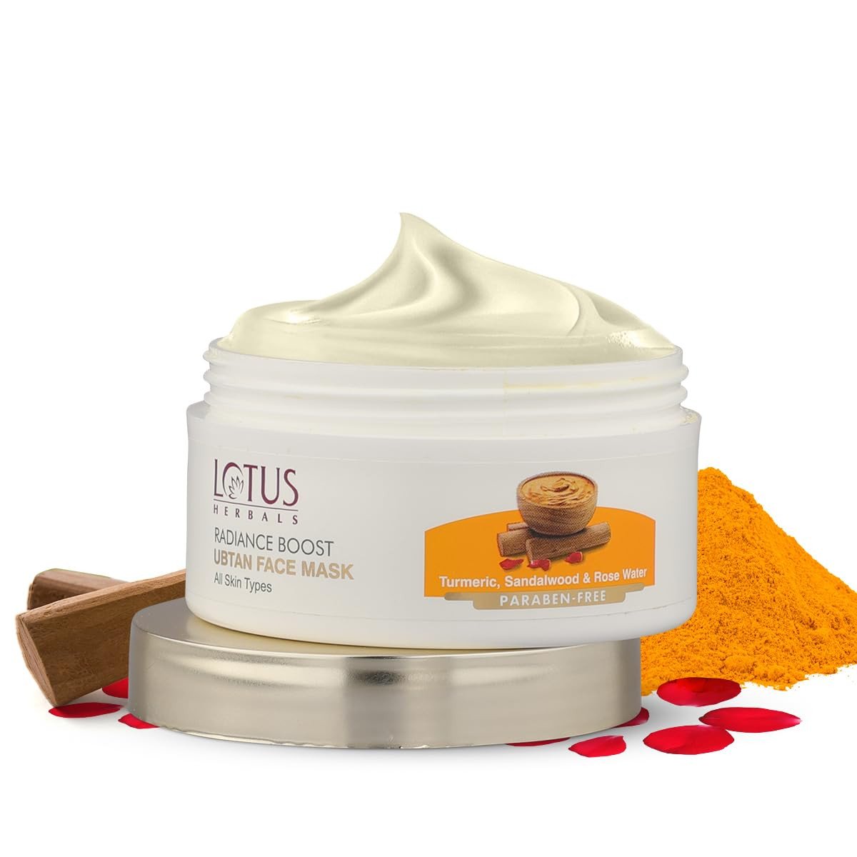 Lotus Herbals Radiance Boost Ubtan Face Mask | Turmeric, Sandalwood and Rose Water | Glowing Skin |Reducing Dark Spots | Paraben free |Mineral Oil Free | 100gm