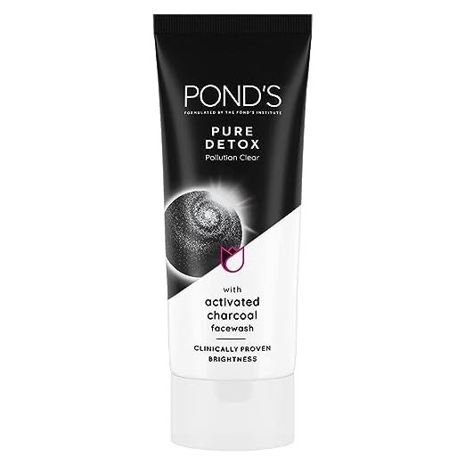 POND'S Pure Detox, Facewash, For Fresh, Glowing Skin, With Activated Charcoal, Daily Exfoliating & Brightening Cleanser, Pollution Clear Face Wash