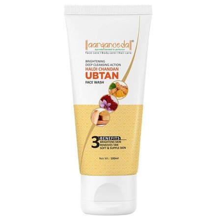 Aaryanveda Haldi Chandan Ubtan Face Pack Skin Brightening & Deep Cleansing Action Vitamin C Gel Face Wash 100ml