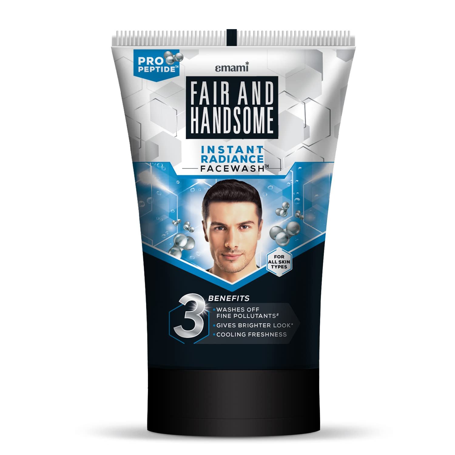 Fair and Handsome Emami Instant Radiance Face Wash | Pro-Peptide | Instant Radiance| Washes Of Fine Pollutants | Cooling Freshness | 100G