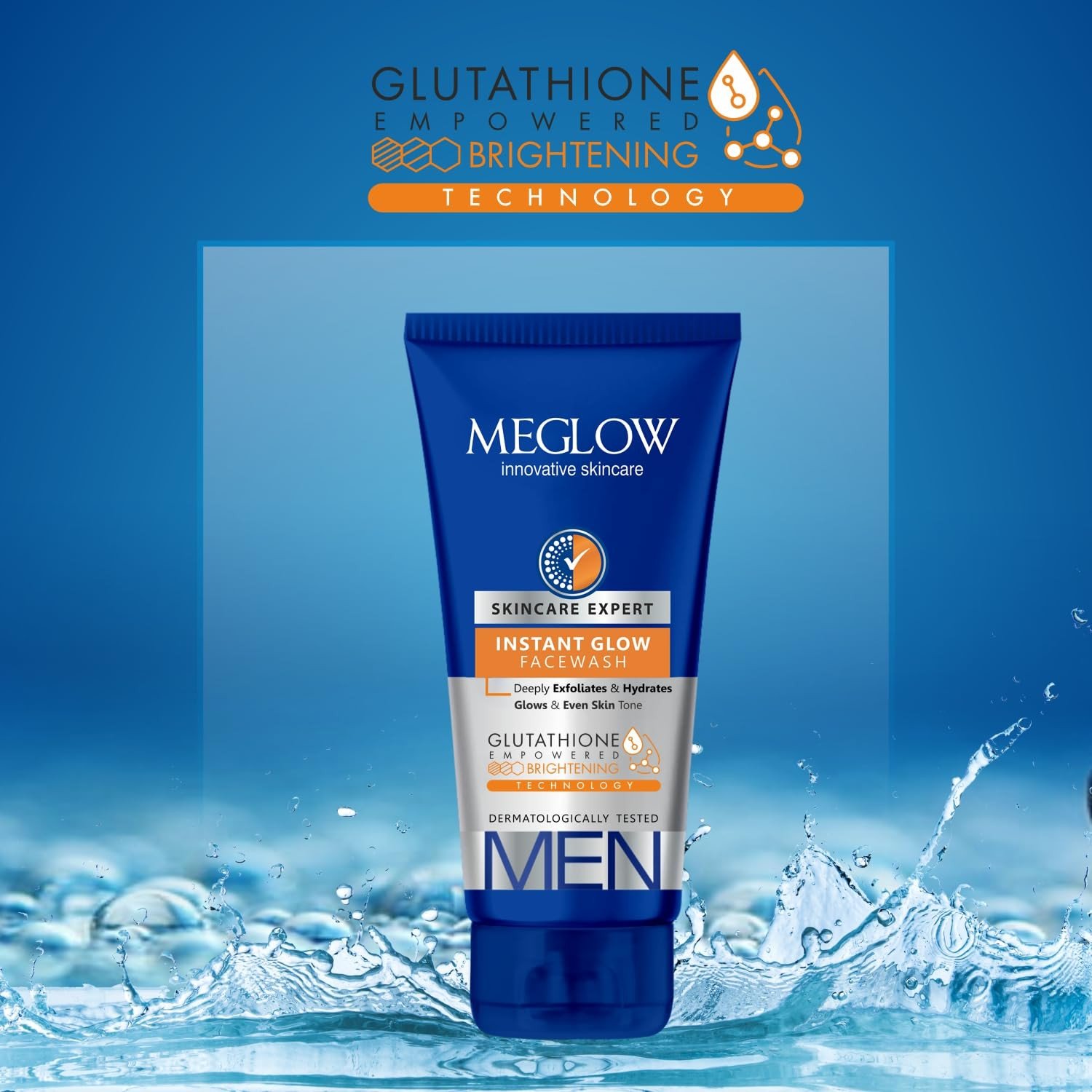 Meglow Men Instant Glow Face Wash with Glutathione, Removes Dead Skin Cells & Excess Oil Makes Skin brightening |Dermatologically Tested|Paraben & Sulphate Free 70g Pack Of 1