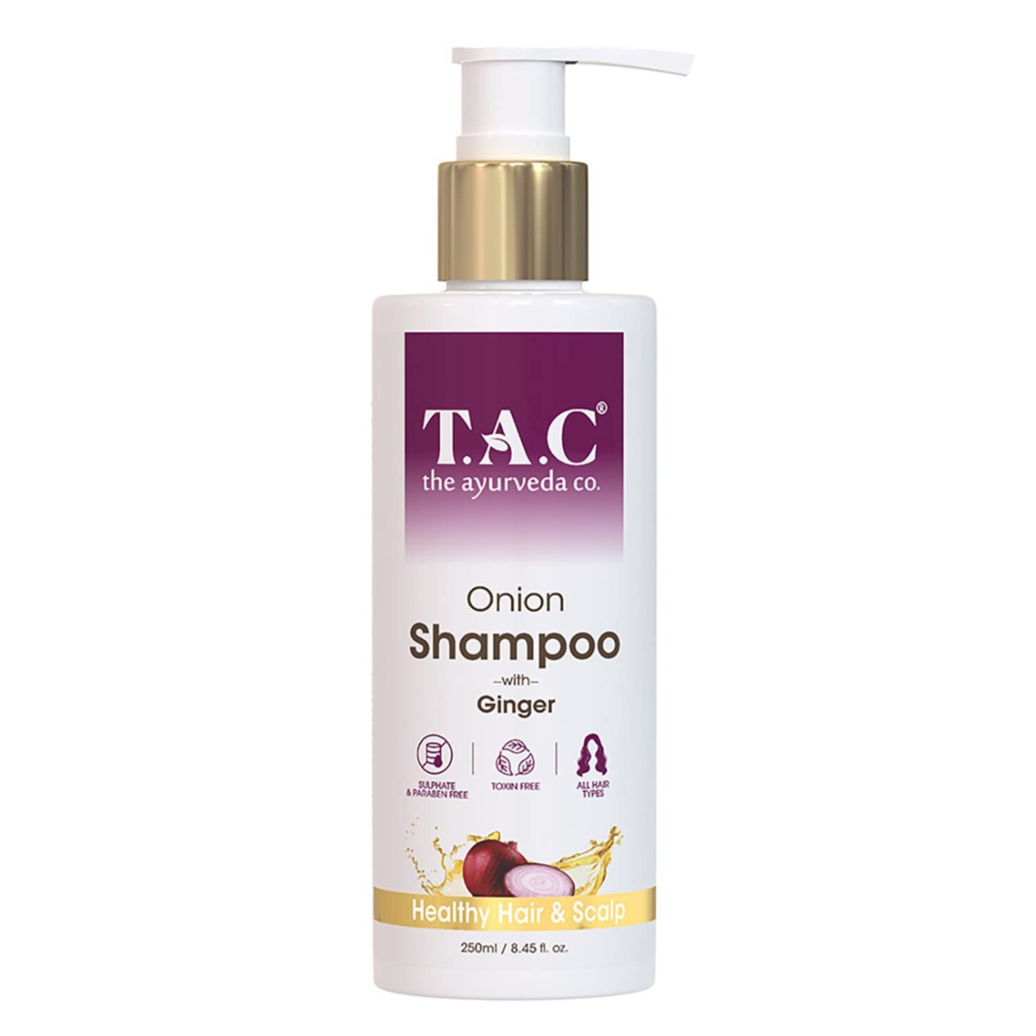 TAC - The Ayurveda Co. Onion Hair Shampoo For Hair Growth with Black Seed, Natural Niacinamide For Hair Fall Control, Sulfates & Parabens Free - 250ml