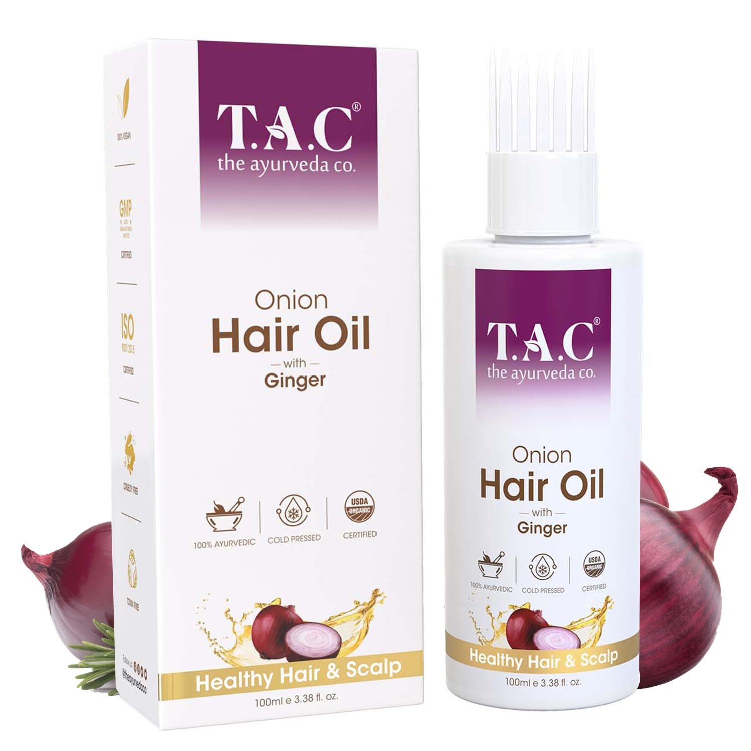 TAC - The Ayurveda Co. Onion Hair Oil for Hair Growth with Black Seed, Plant Derived Biotin for Hair Fall Control, Mineral Oil Free - 100ml