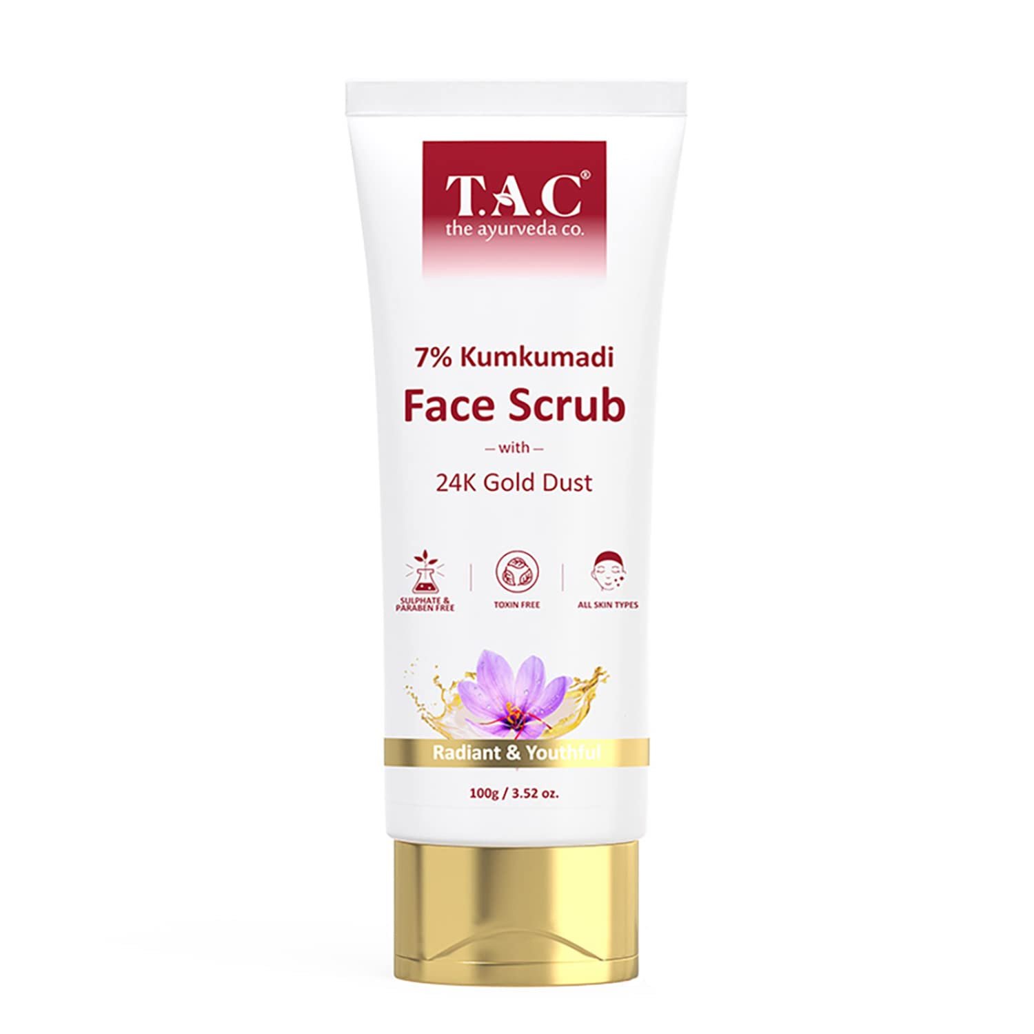 TAC 7% Kumkumadi Face Scrub - Gentle Exfoliation for Glowing Skin - Tan, Blackheads & Whiteheads removal with Natural Walnut Shell Granules - for Women & Men, All Skin Types, 100g