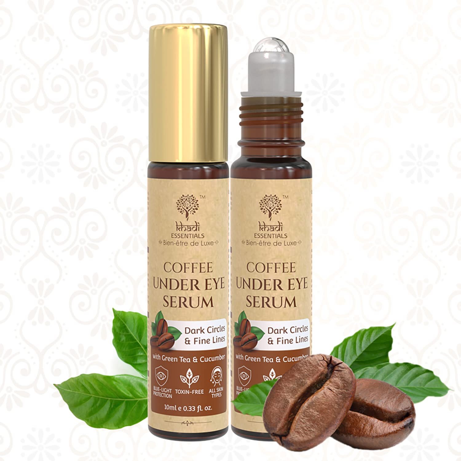 Khadi Essentials Coffee Under Eye Serum with Green Tea & Cucumber for Dark Circles & Fine Lines - 10ml