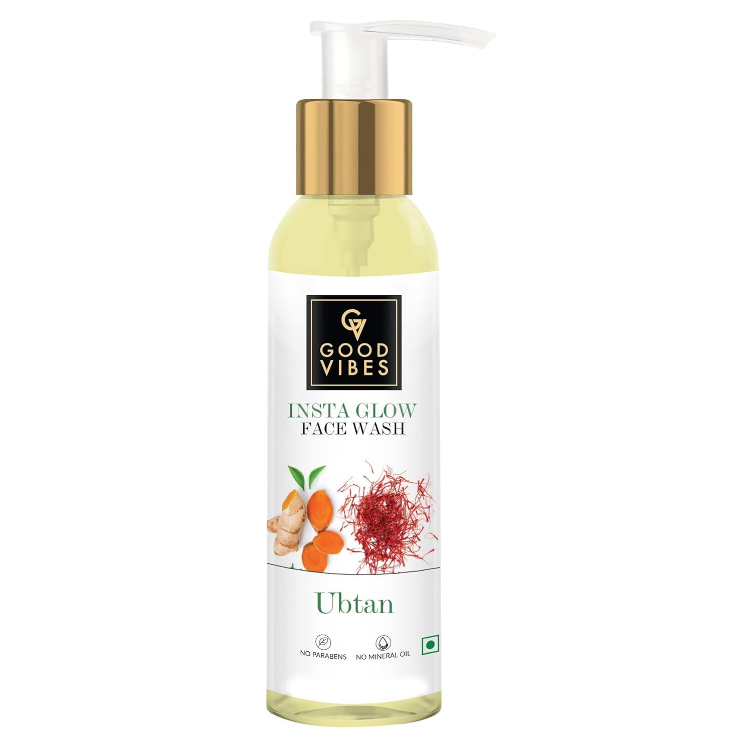 Good Vibes Ubtan Insta Glow Face Wash, 120 ml | Brightening, Soothing, Moisturizing Face Cleanser For All Skin Types | With Turmeric, Saffron, Vitamin B3 | No Parabens, Sulphates & Mineral Oil