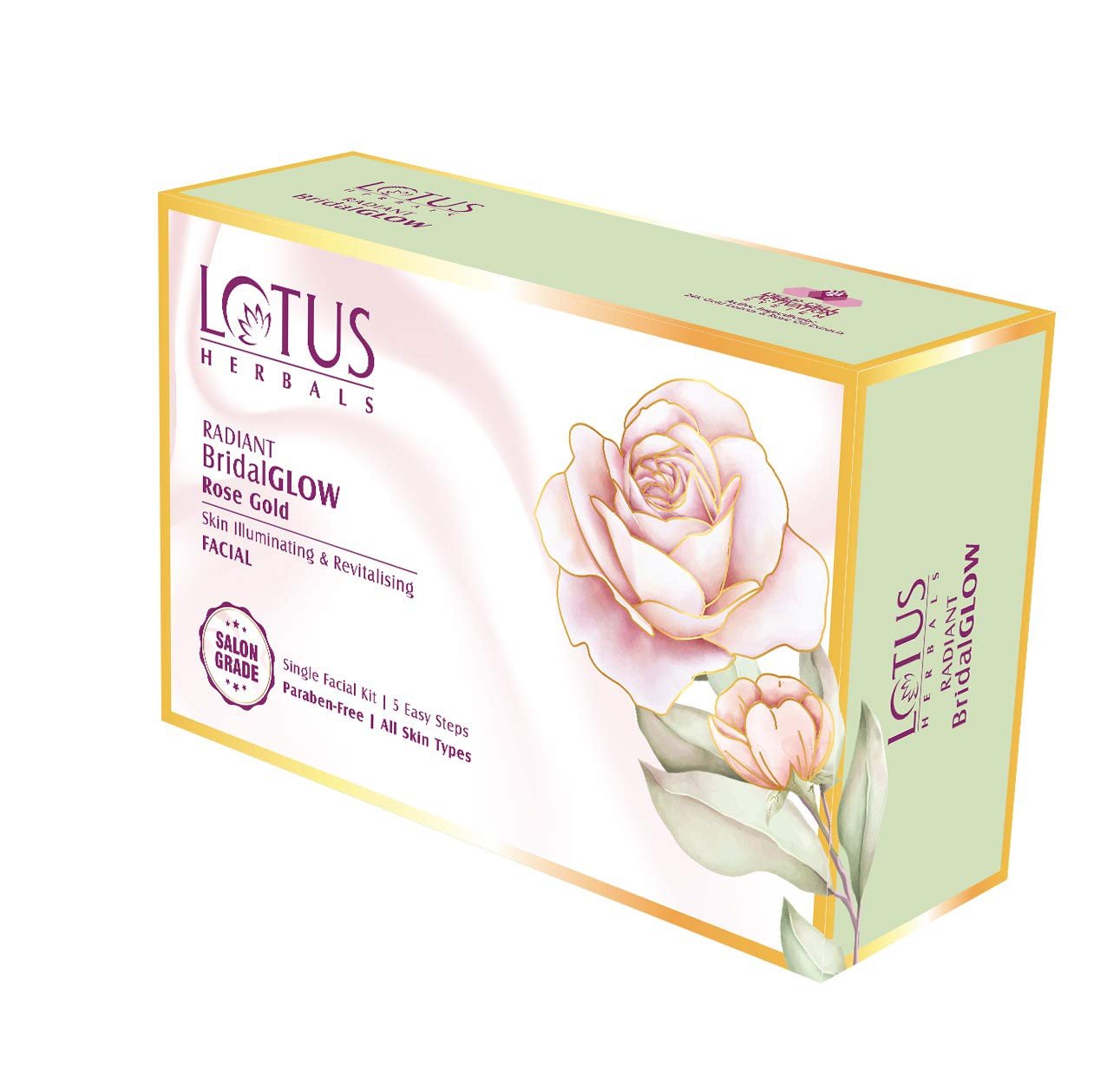 Lotus Herbals Radiant BridalGLOW Rose Gold Skin Illuminating Facial Kit | 5 Easy Steps | Paraben Free | Salon Grade | All Skin Types | Pack of 1 | 57g