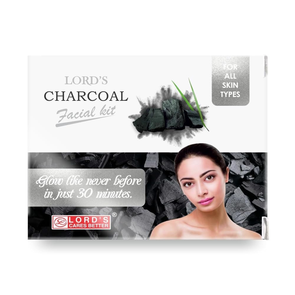 Lords Charcoal Facial Kit for Glowing Skin | For All Skin Types | Charcoal Cleanser, Charcoal Scrub, Charcoal Soothing Gel, Charcoal Massage Cream, Charcoal Face Pack, Vitamin C Moisturiser