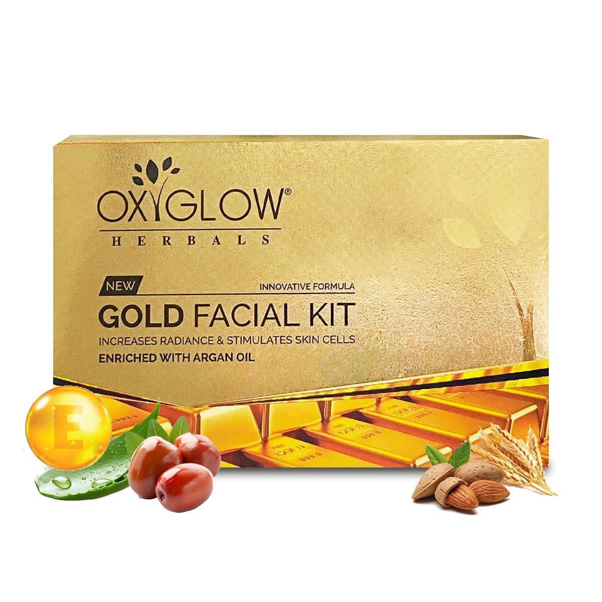 OxyGlow Hebals Facial Kit Gold |Increase Radiance & Stimulate Skin Cell|Enriched wih Argan Oil|50Gram,facial kit,facial kit for women,skin care kit for women,skincare set for women