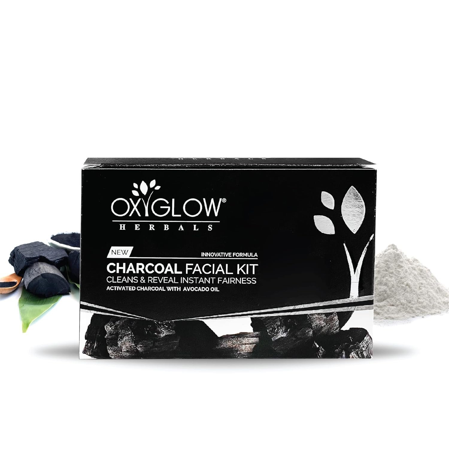 Oxyglow Herbals Charcoal Facial Kit, Off-White, 50 g