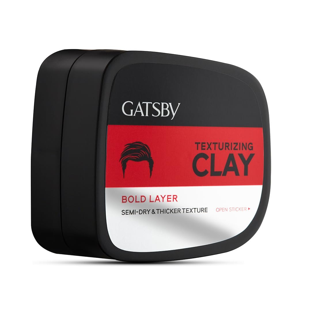 Gatsby Texturizing Clay - Bold Layer | Hair Styling Clay For Strong Textured Finish Casual-Messy Hairstyle | Natural Shine Look | Super High Setting Power | Hair Wax For Men | 73gm