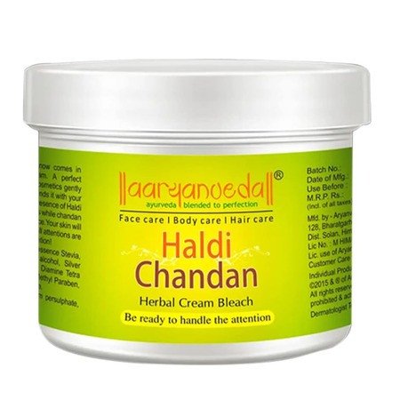 Aryanveda Haldi Chandan Herbal Bleach Cream, Infused with Haldi, Chandan, Aloe Vera, For Radiant Skin, Natural Glowing & Tan Removal, Skin Brightening, Suitable For All Skin Types - Beautiful Skin for Men and Women - 43 gm