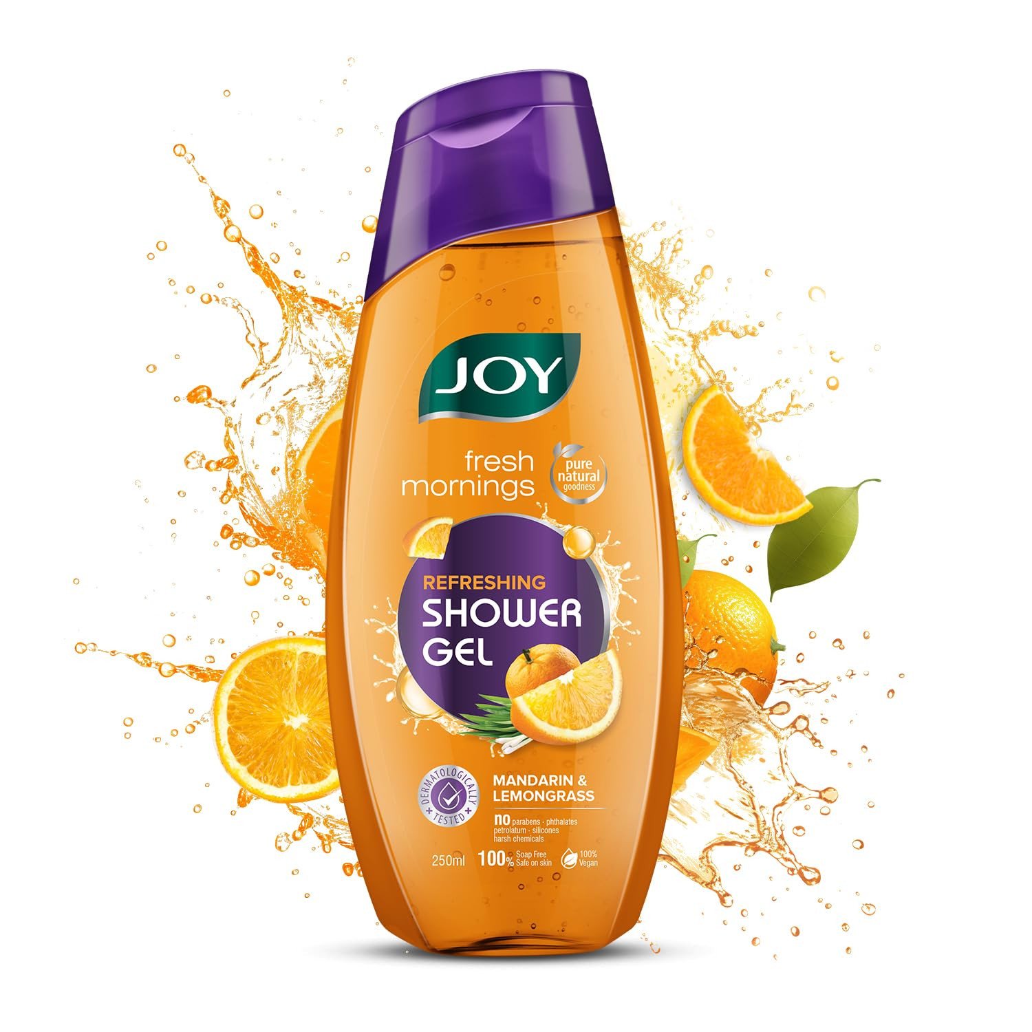 Joy Mandarin & Lemongrass Shower Gel Body Wash (250 ml) | With Vitamin C for Acne Control & Lemongrass for Fighting Body Odour |100% Vegan Shower Gel For All Skin Types | Paraben Free