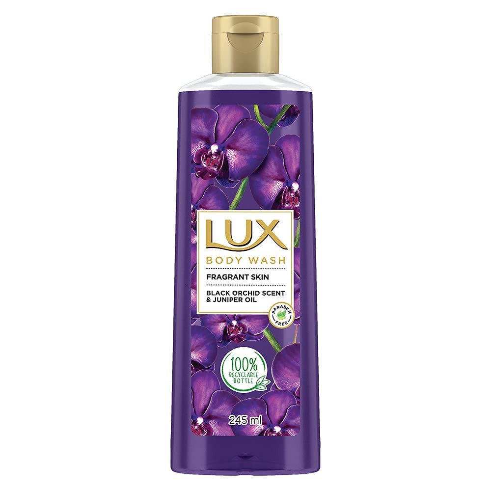 LUX Shower Gel, Black Orchid Fragrance & Juniper Oil Bodywash, With Glycerine For Soft Skin, Long Lasting Fragrance, Paraben Free, 245 ml