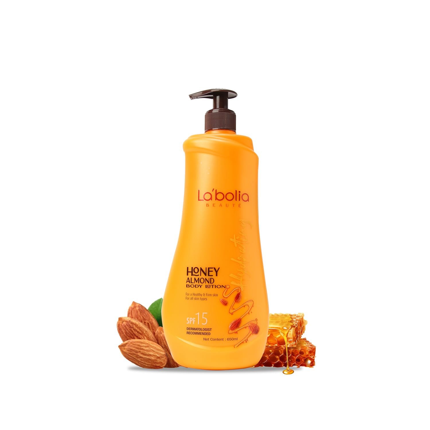 Labolia Beaute Honey Almond Body Lotion for a Healthy & Firm Skin | SPF 15 | Suitable for All Skin Type | Dermatologist Recommended (650ml)