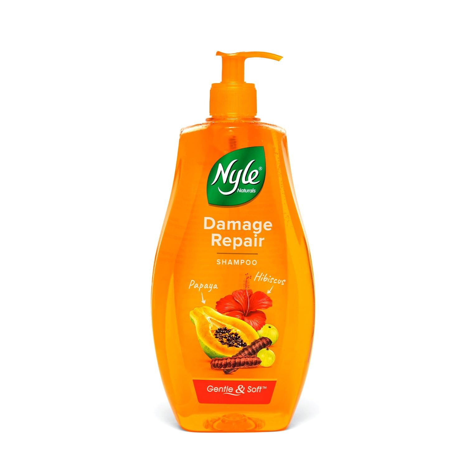 Nyle Naturals Damage Repair Shampoo | Hair Repairing Shampoo with Papaya, Hibiscus, & Shikakai | pH Balanced & Paraben Free Gentle & Soft Shampoo For Women & Men 800ml