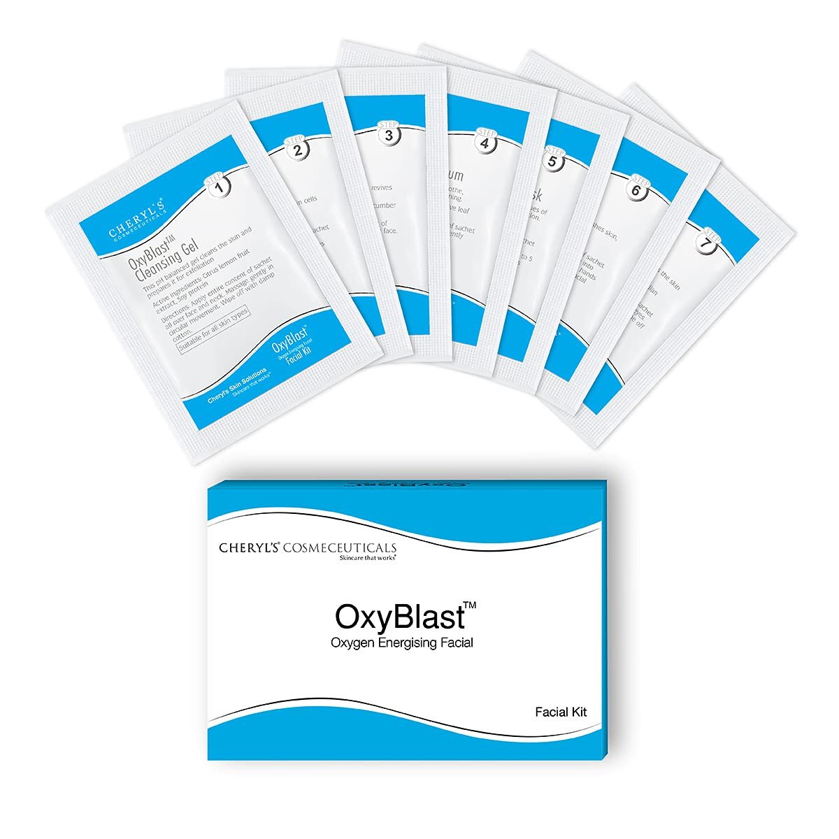 Cheryl'S Cosmeceuticals Oxyblast: 1 Pack Facial Kit With 7 Step Sachets & Cheryl's Cosmeceuticals SensiGlow 1 Pack Skin Soothing 4-step Easy DIY