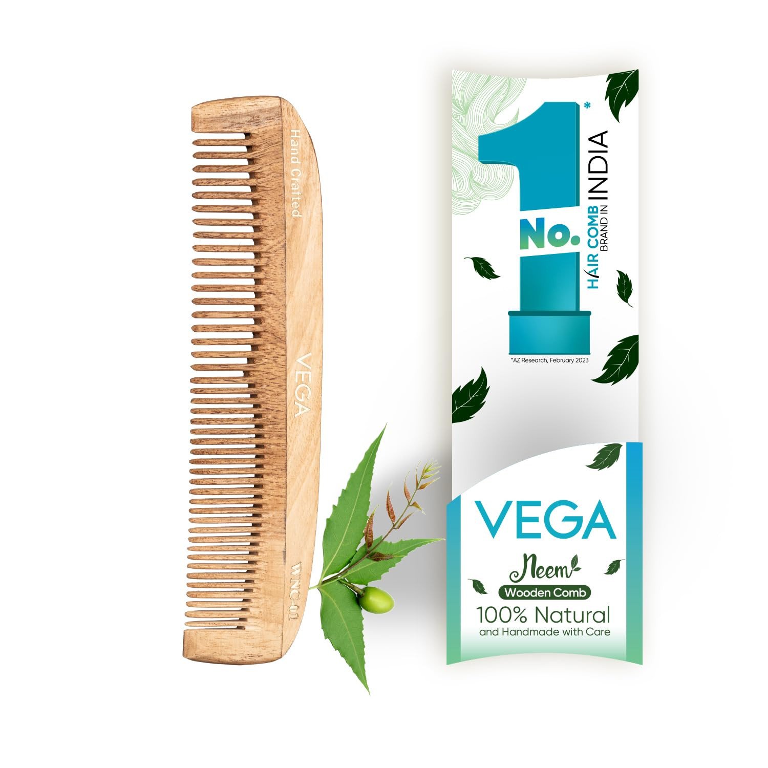 Vega Neem Hair Combs for Women & Men, Treated with Natural Oil, Reduce Hairfall, Detangling, Frizz Control & Shine, Suited For All Hair Types WNC 01