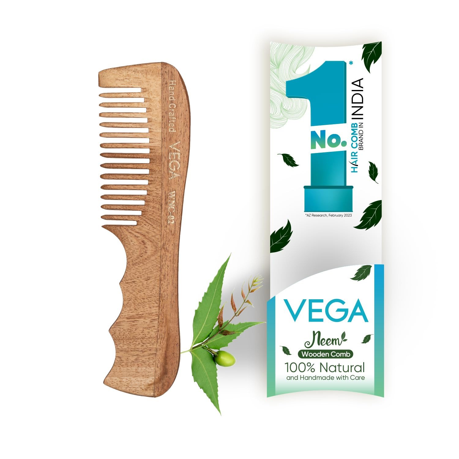 Vega Neem Hair Combs for Women & Men, Treated with Natural Oil, Reduce Hairfall, Detangling, Frizz Control & Shine, Suited For All Hair Types WNC 02